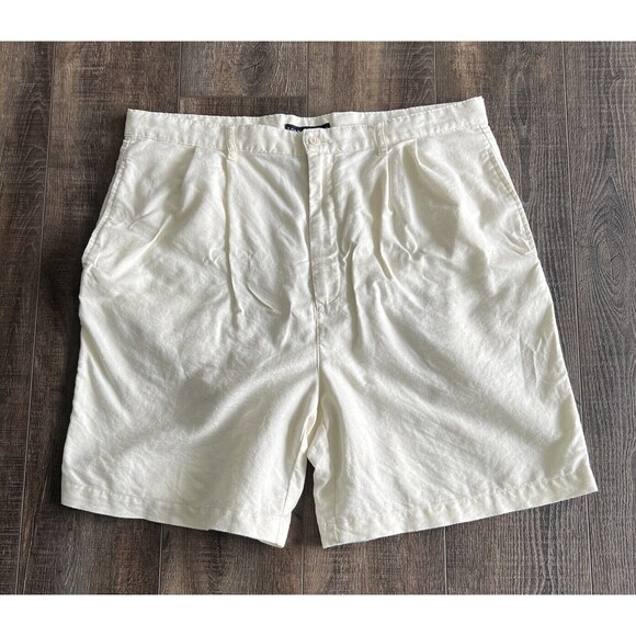 VTG Tommy Hilfiger Shorts Mens Ivory Linen Blend Lightweight With Pockets - Picture 1 of 9